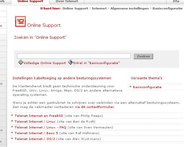 Telenet, geen online support Linux